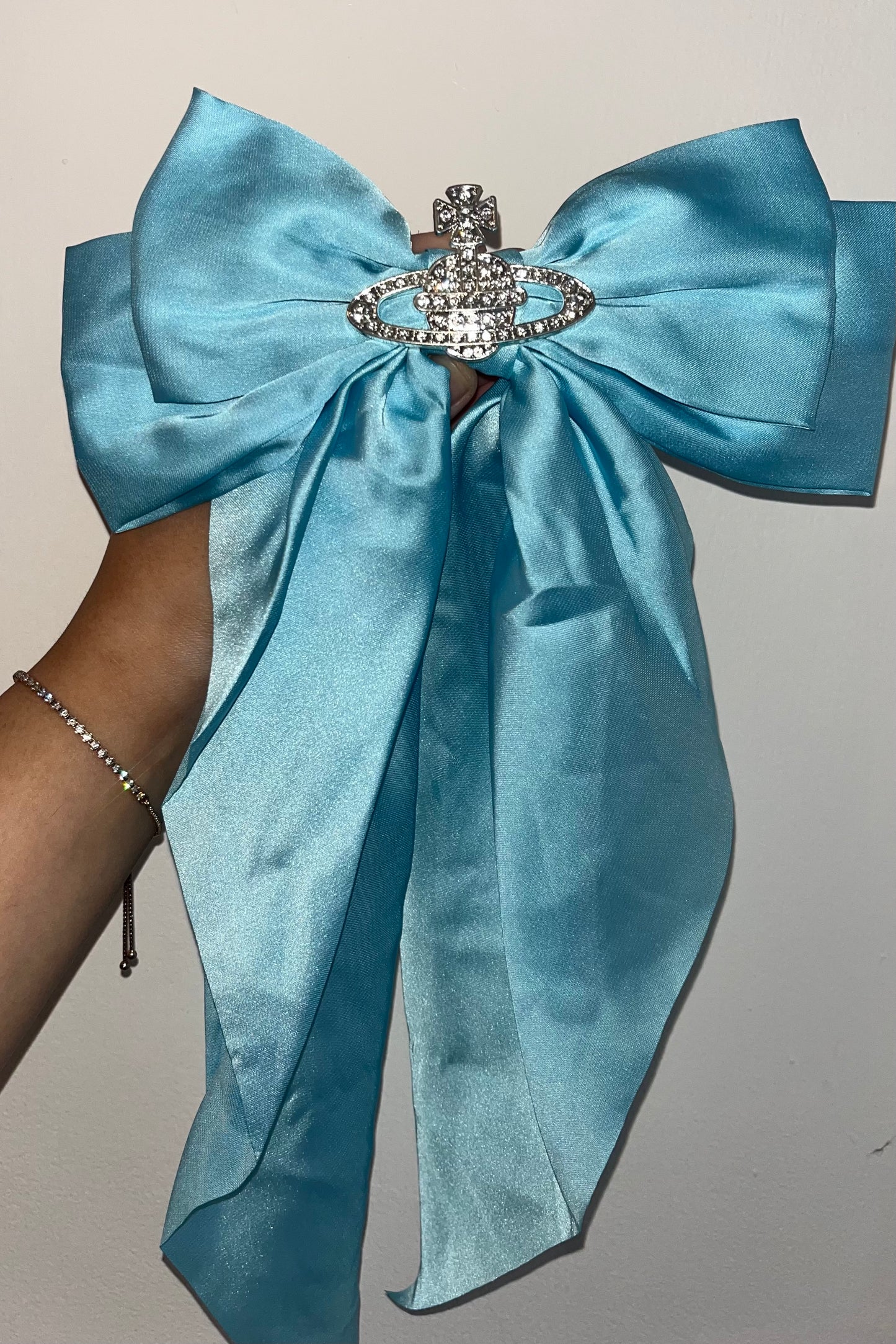 Blue Satin Hair Bow