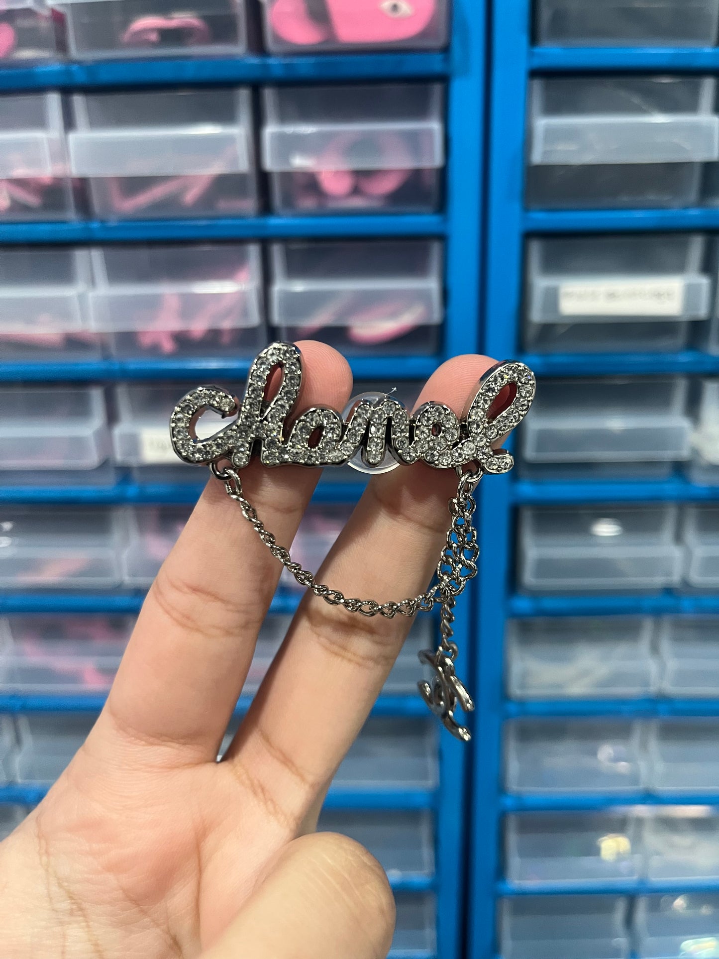 Cc silver writing metal chain charm