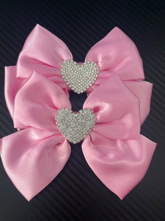 Pink sparkle heart bows set