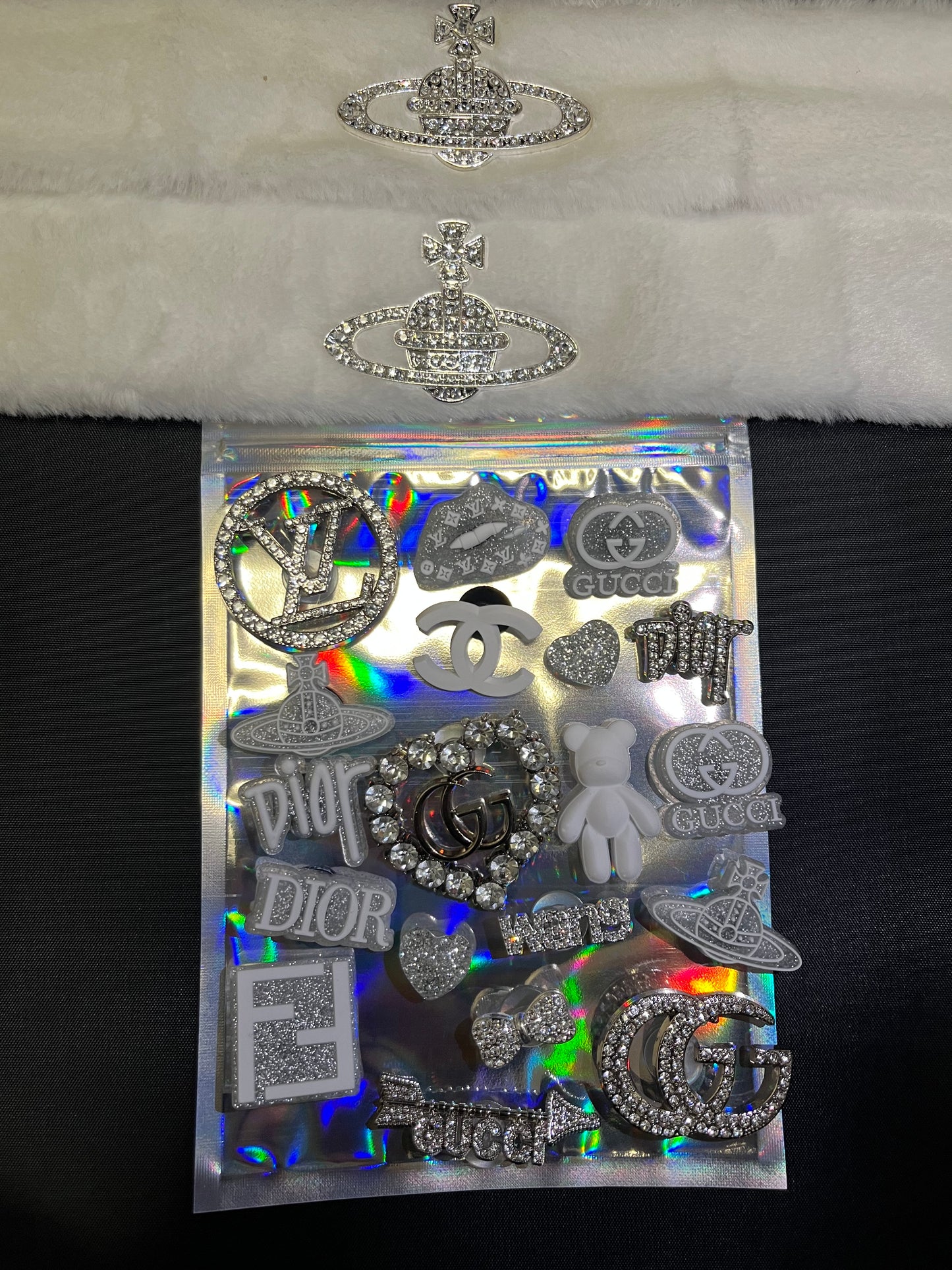 White fur straps silver bundle