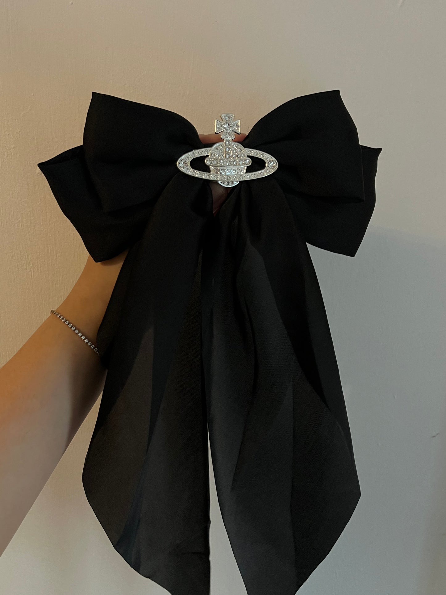 Black satin hair bow