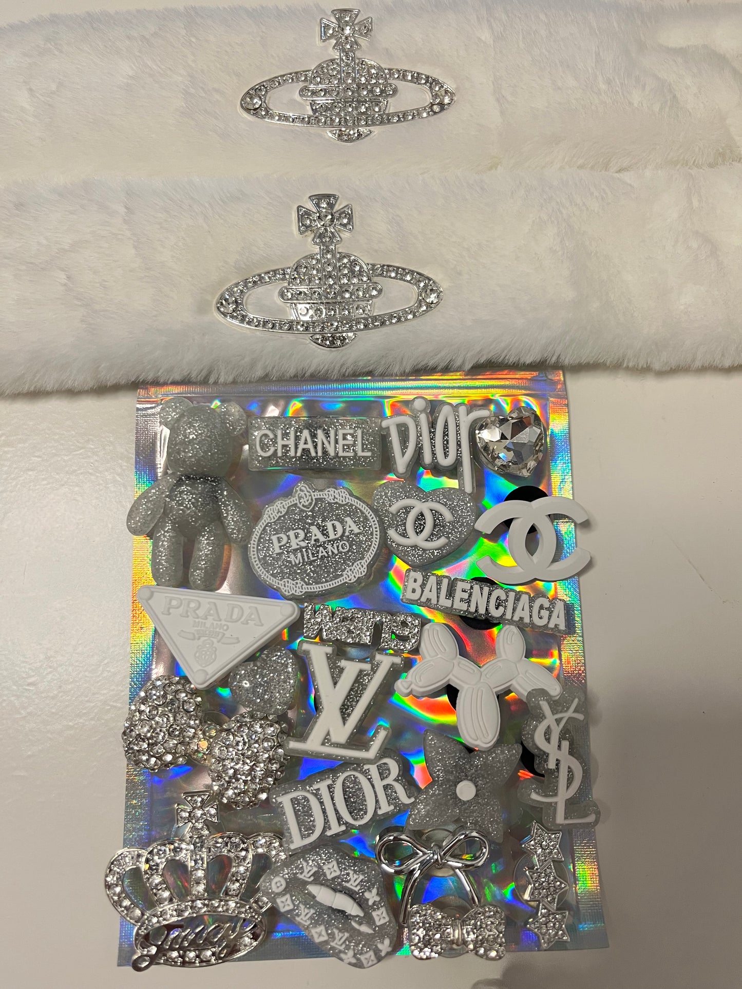 White and silver fur straps bundle