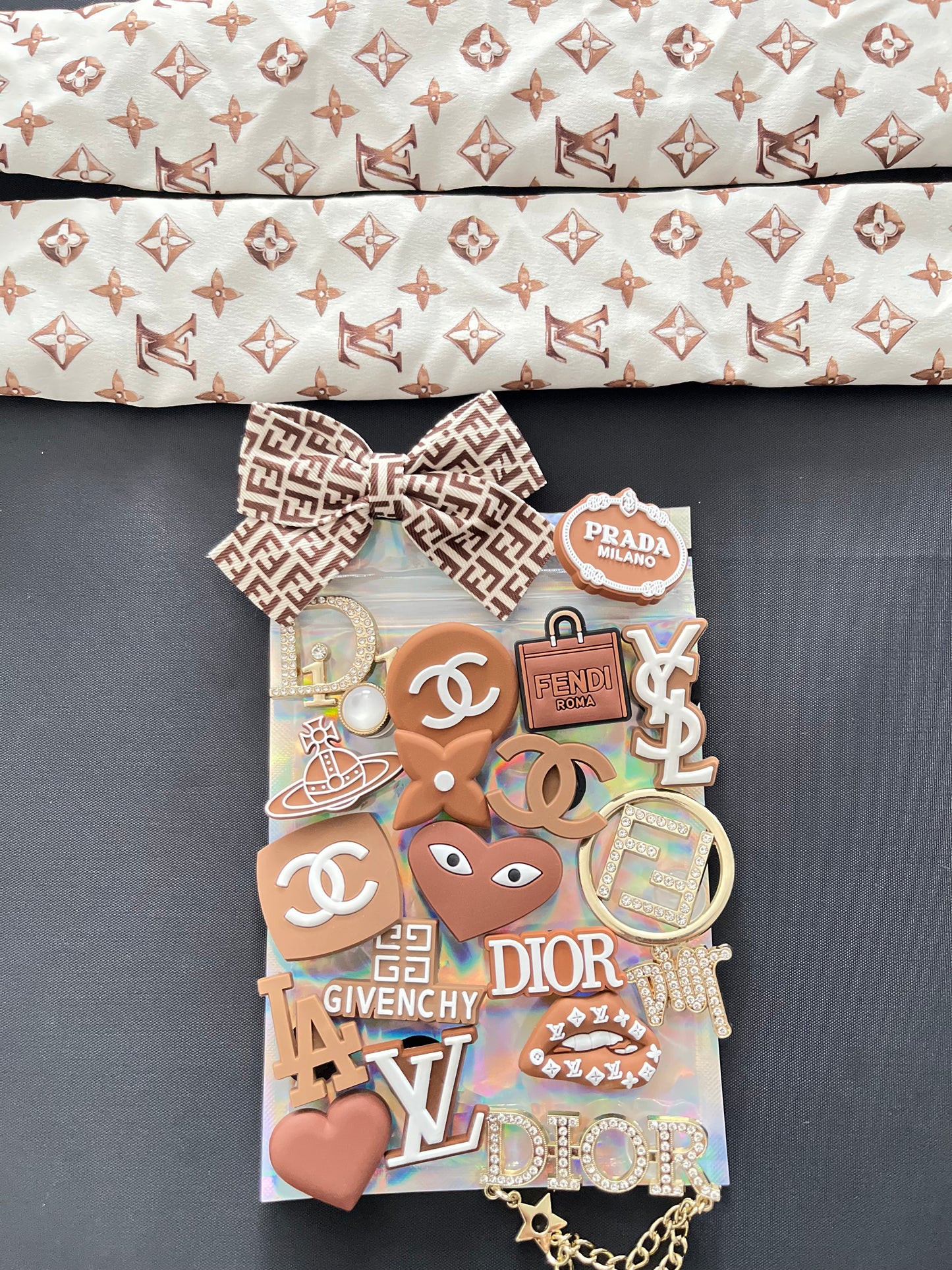 Brown and white complete bundle- crocs not included