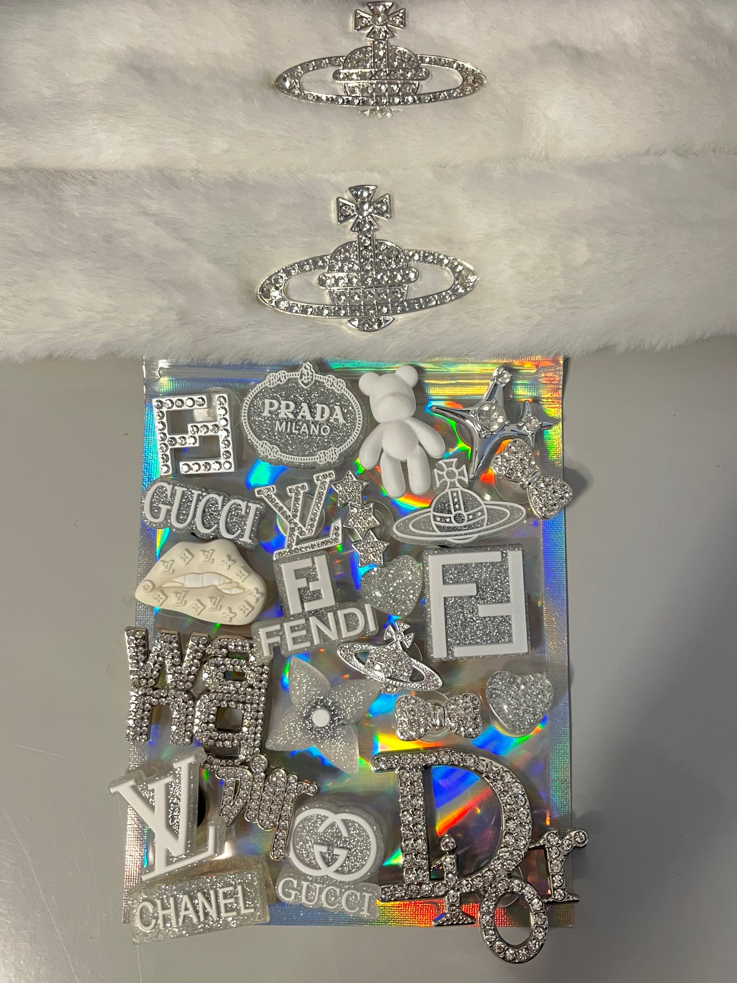 White and silver fur straps bundle