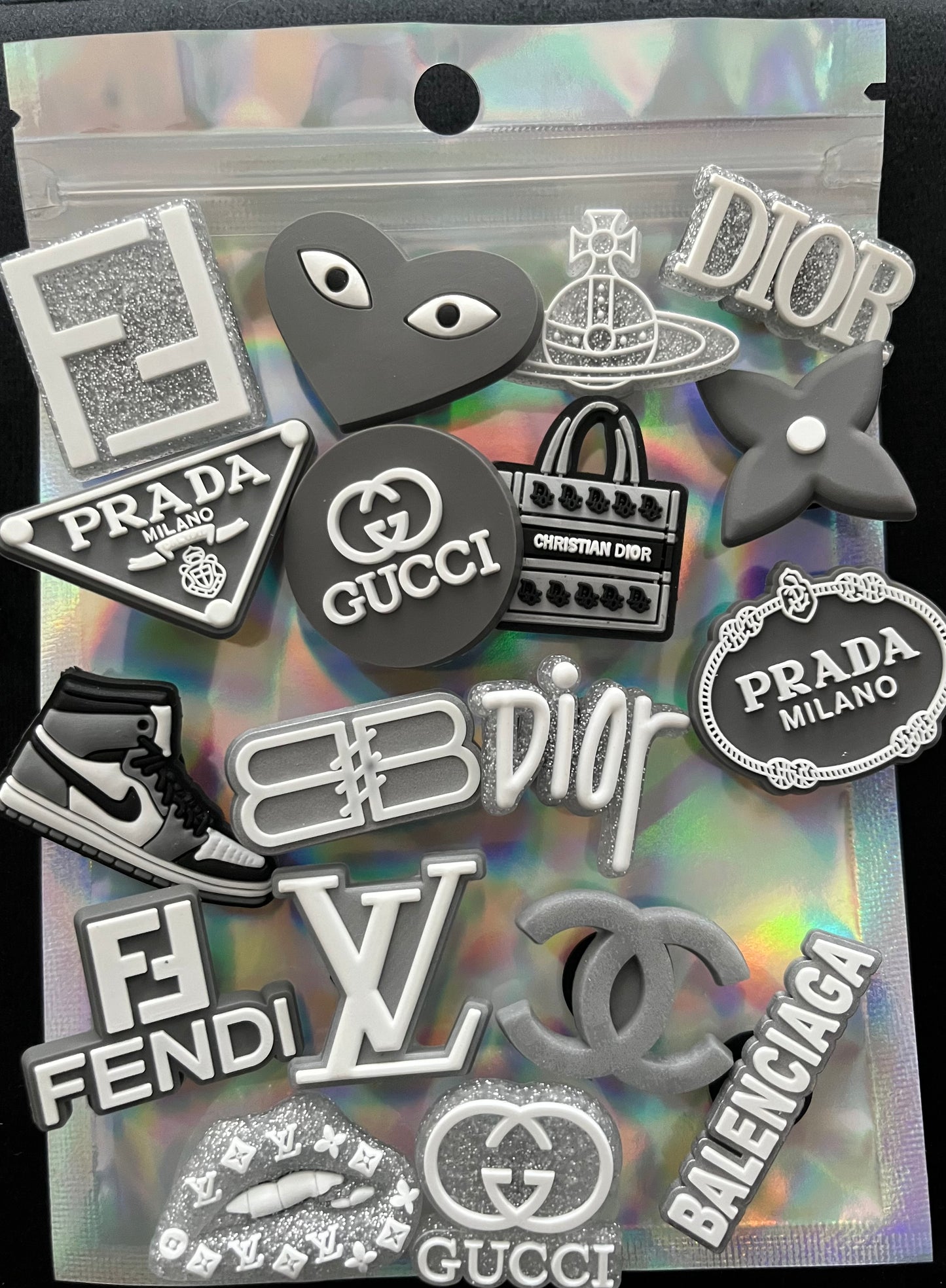 Grey & glitter charms bundle